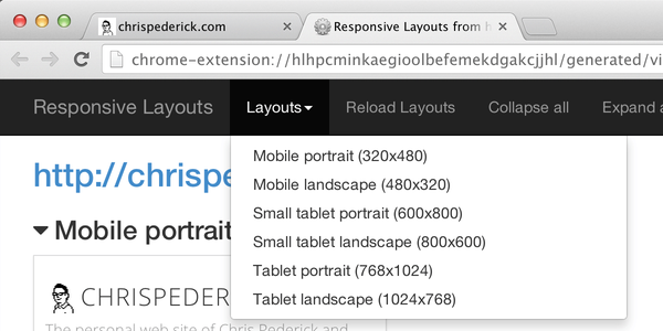 View the responsive layouts of a page