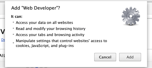 Web Developer for Chrome install message